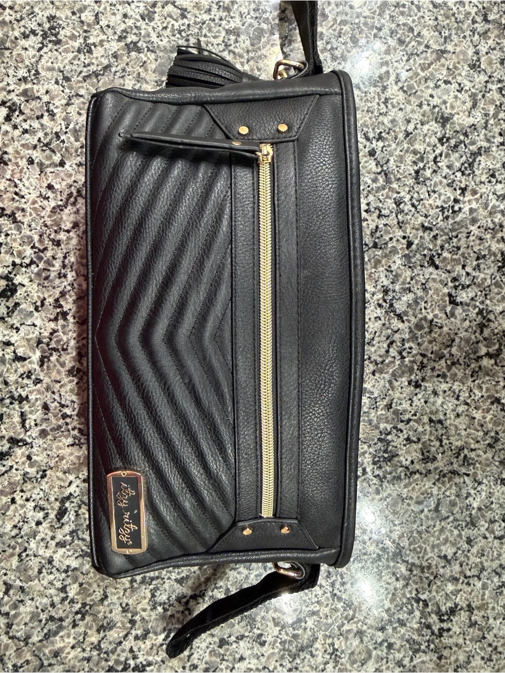 Itzy Ritzy Black Quilted Stroller Caddy with Gold Hardware